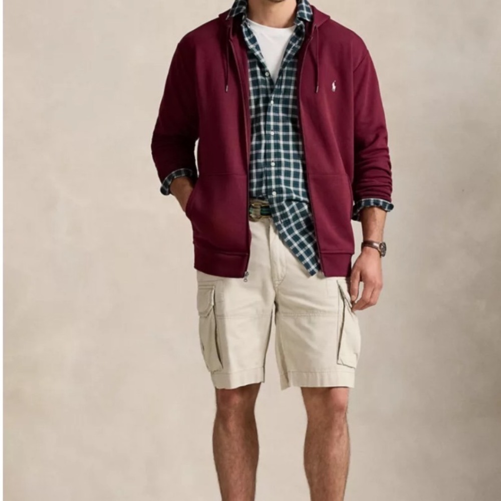 Polo Ralph Lauren Mens 3XB Burgundy Red Double-Knit Full Zip Sweater Hoodie